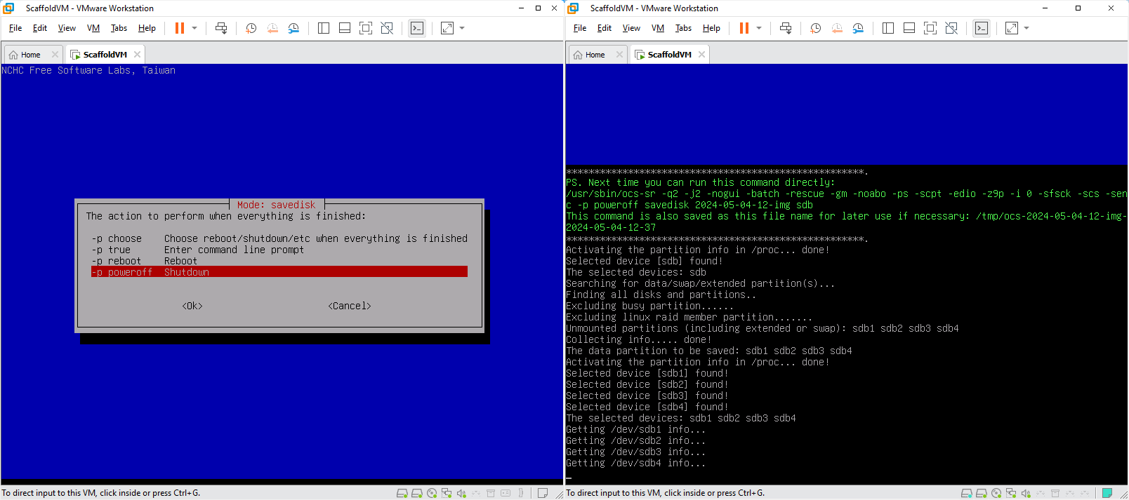 Choose poweroff after operation complete, Savedisk command extract